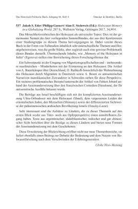 Jakob S. Eder / Philipp Gassert / Alan E. Steinweis (Ed.): Holocaust Memory in a Globalizing World