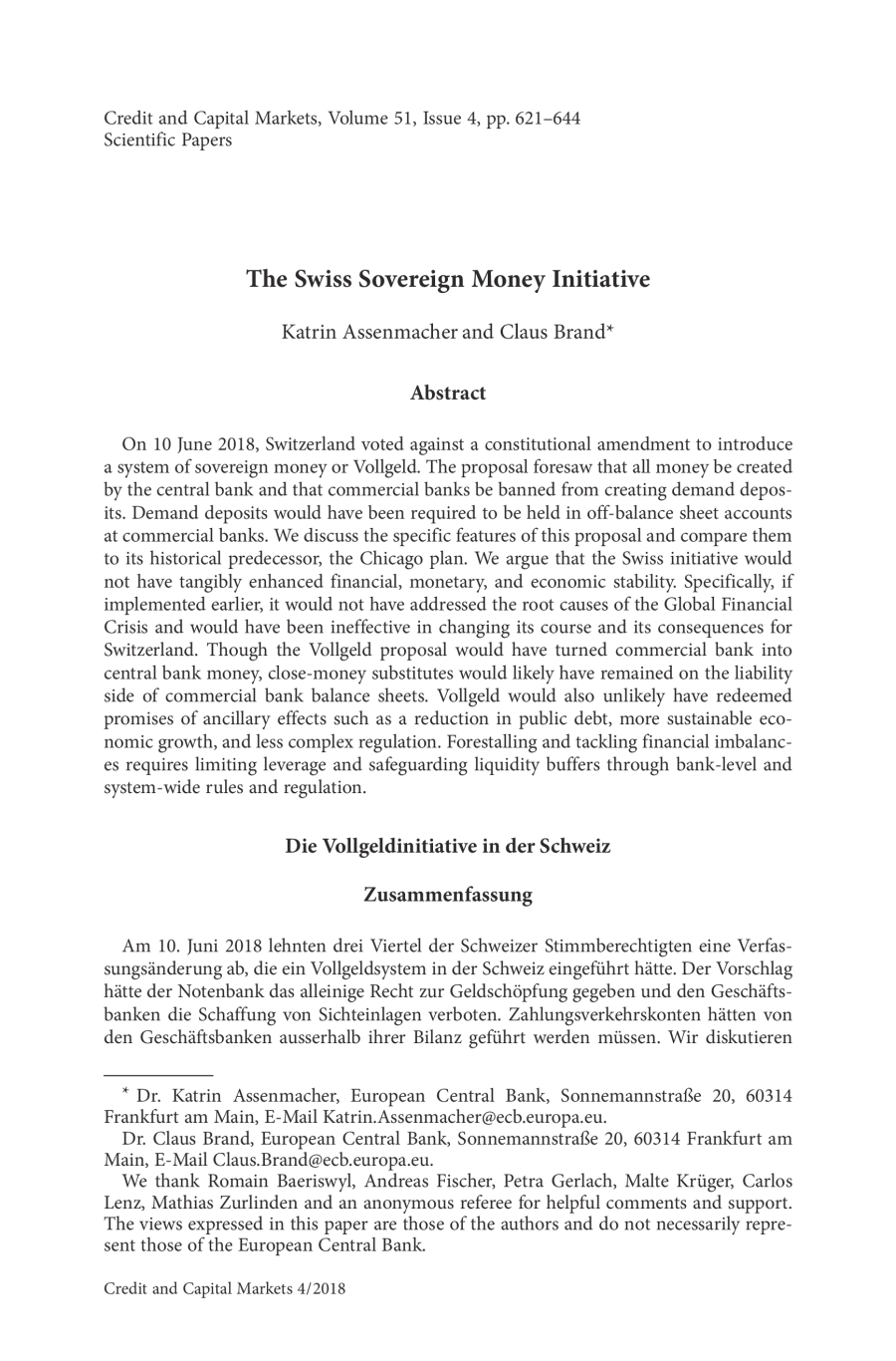 The Swiss Sovereign Money Initiative