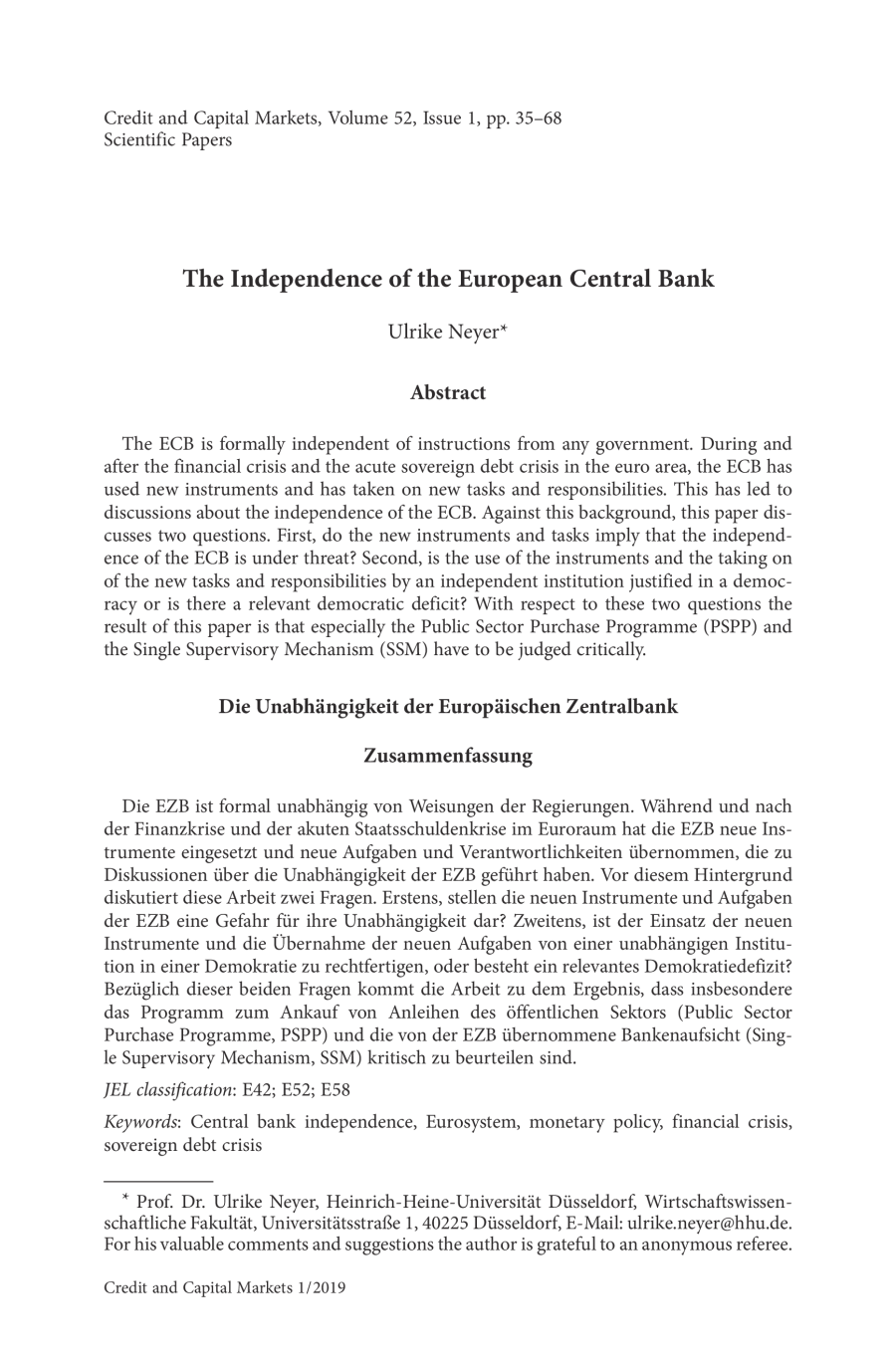 The Independence of the European Central Bank