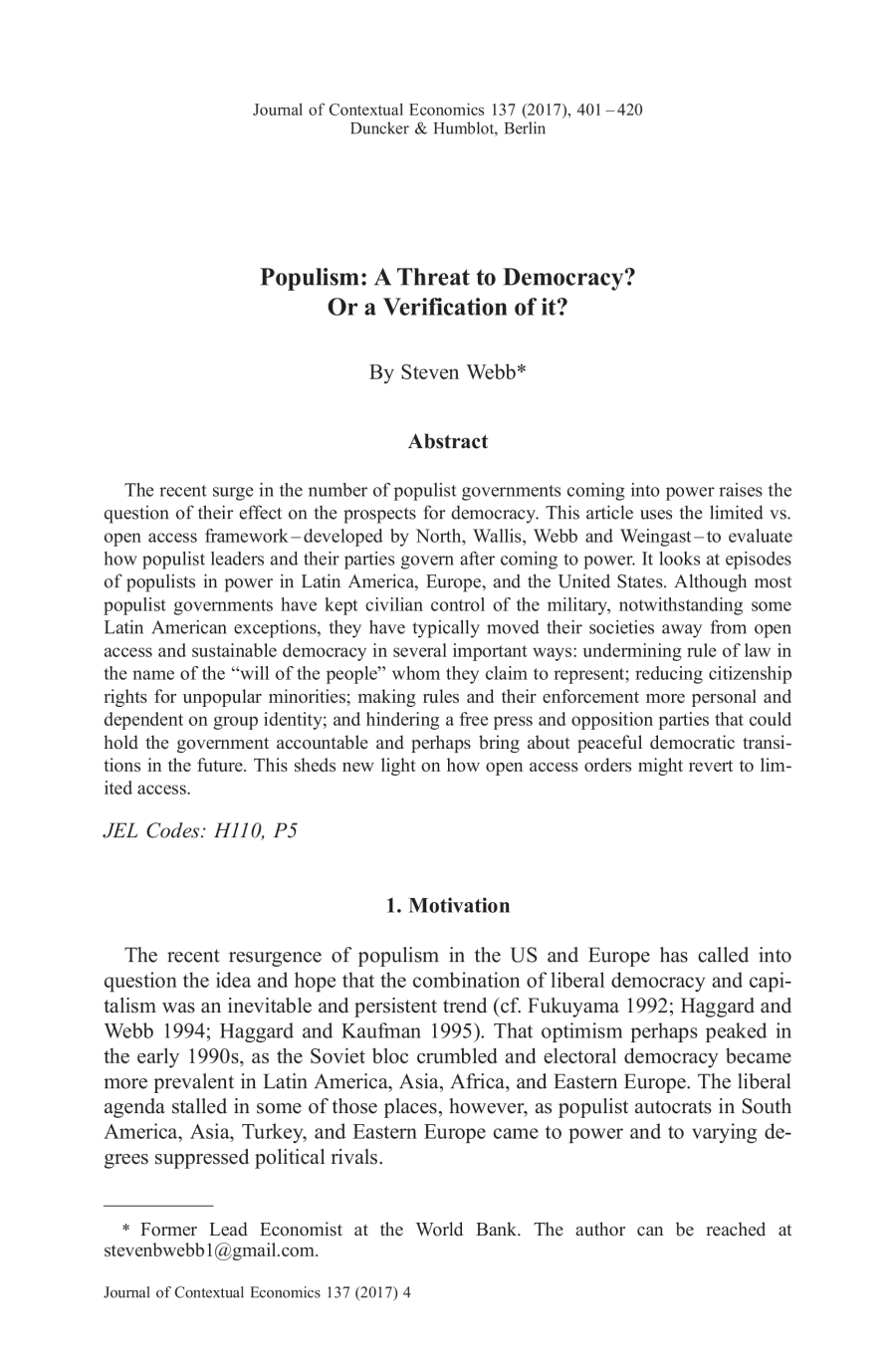 Populism: A Threat to Democracy? Or a verification of it?