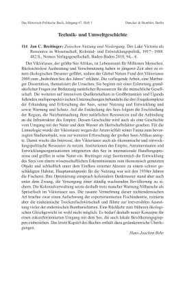 Jan C. Breitinger: Zwischen Nutzung und Niedergang. Der Lake Victoria als Ressource in Wissenschaft, Kolonial- und Entwicklungspolitik, 1917–1988