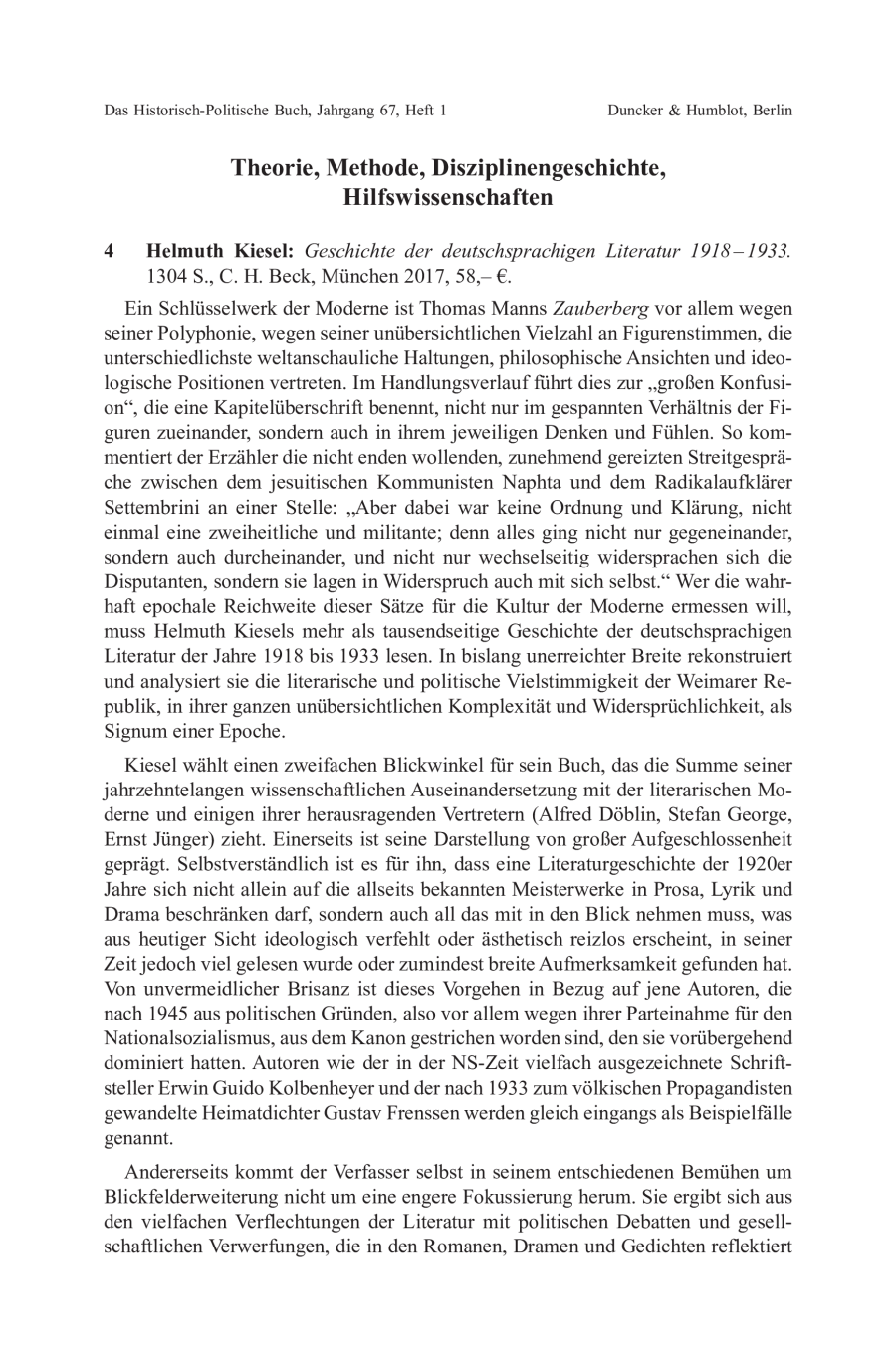 Helmuth Kiesel: Geschichte der deutschsprachigen Literatur 1918–1933