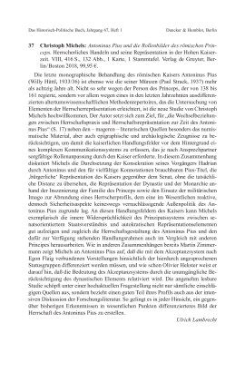 Christoph Michels: Antoninus Pius und die Rollenbilder des römischen Princeps. Herrscherliches Handeln und seine Repräsentation in der Hohen Kaiserzeit