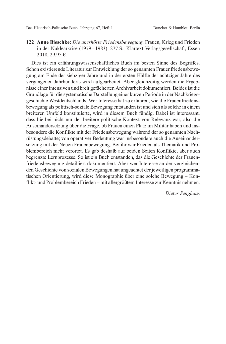 Anne Bieschke: Die unerhörte Friedensbewegung. Frauen, Krieg und Frieden in der Nuklearkrise (1979–1983)