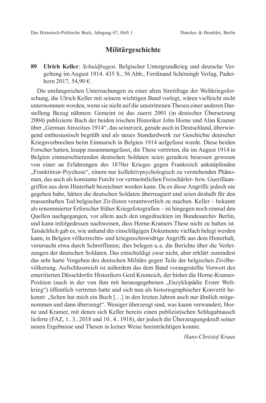 Ulrich Keller: Schuldfragen. Belgischer Untergrundkrieg und deutsche Vergeltung im August 1914