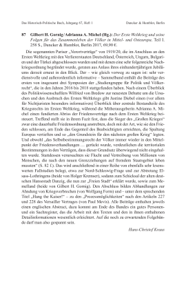 Gilbert H. Gornig / Adrianna A. Michel (Hg.): Der Erste Weltkrieg und seine Folgen für das Zusammenleben der Völker in Mittel- und Osteuropa. Teil I