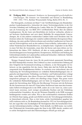 Wolfgang Blöß: Kommunale Strukturen im Spannungsfeld gesellschaftlicher Umwälzungen. Die Grenzen von Gemeinden und Kreisen in Brandenburg 1945–1952