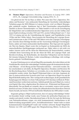 Thomas Höpel: Opposition, Dissidenz und Resistenz in Leipzig 1945–1989