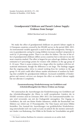 Grandparental Childcare and Parent’s Labour Supply: Evidence from Europe