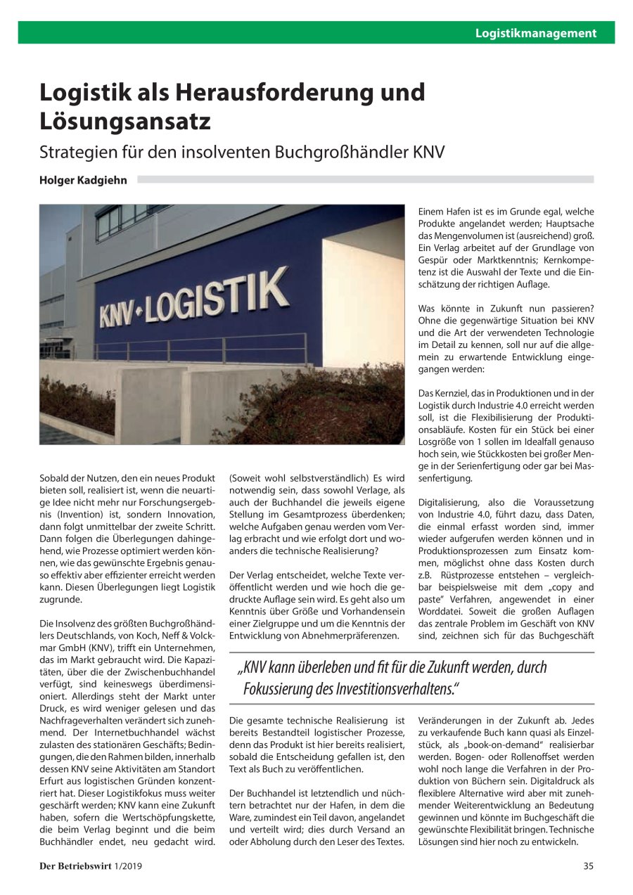 Logistik als Herausforderung und Lösungsansatz