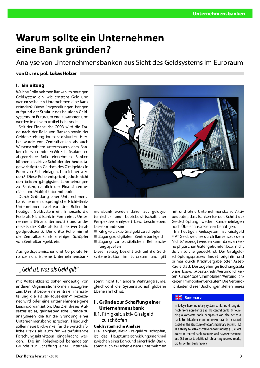 Warum sollte ein Unternehmen eine Bank gründen?