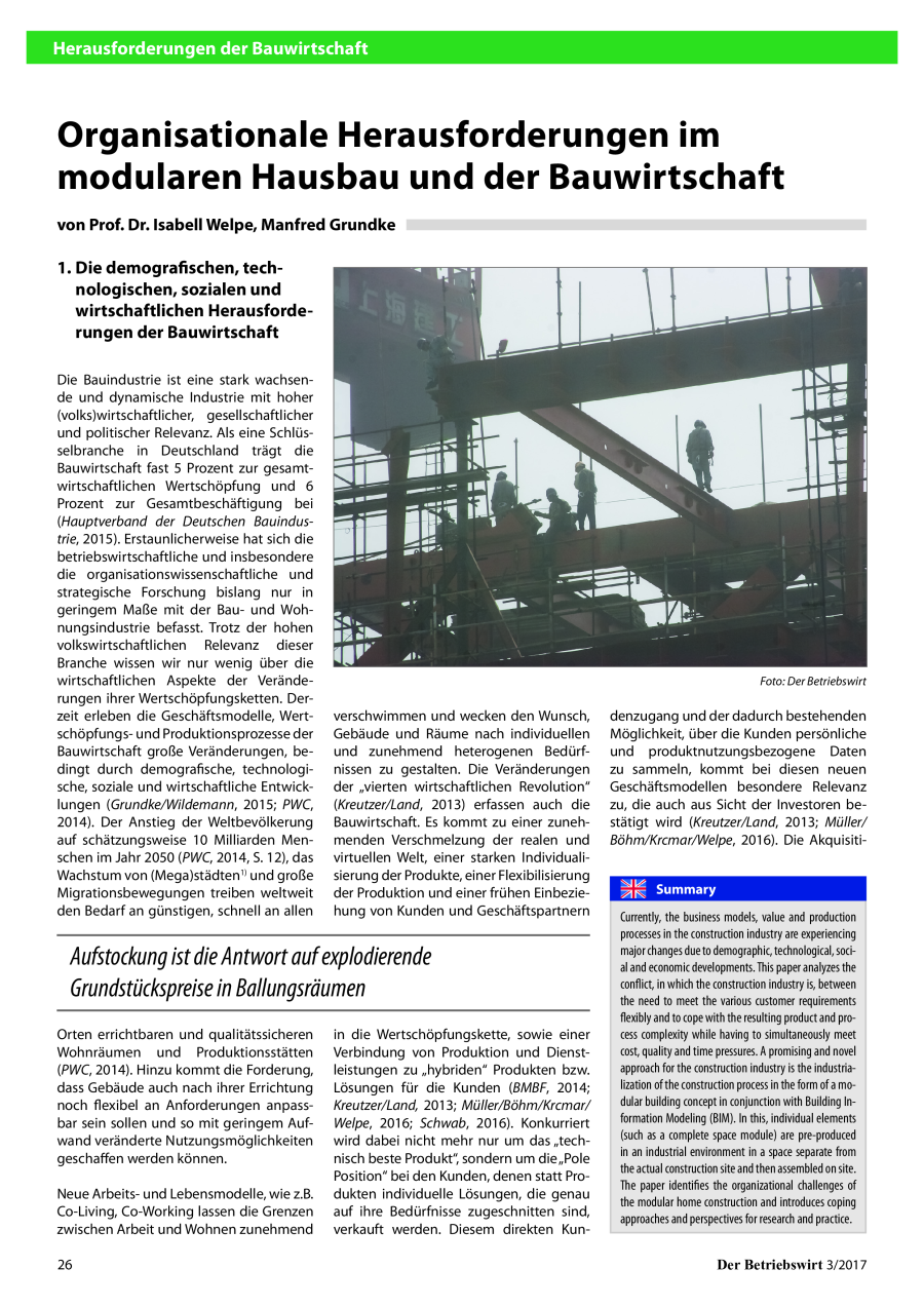 Organisationale Herausforderungen im modularen Hausbau und der Bauwirtschaft