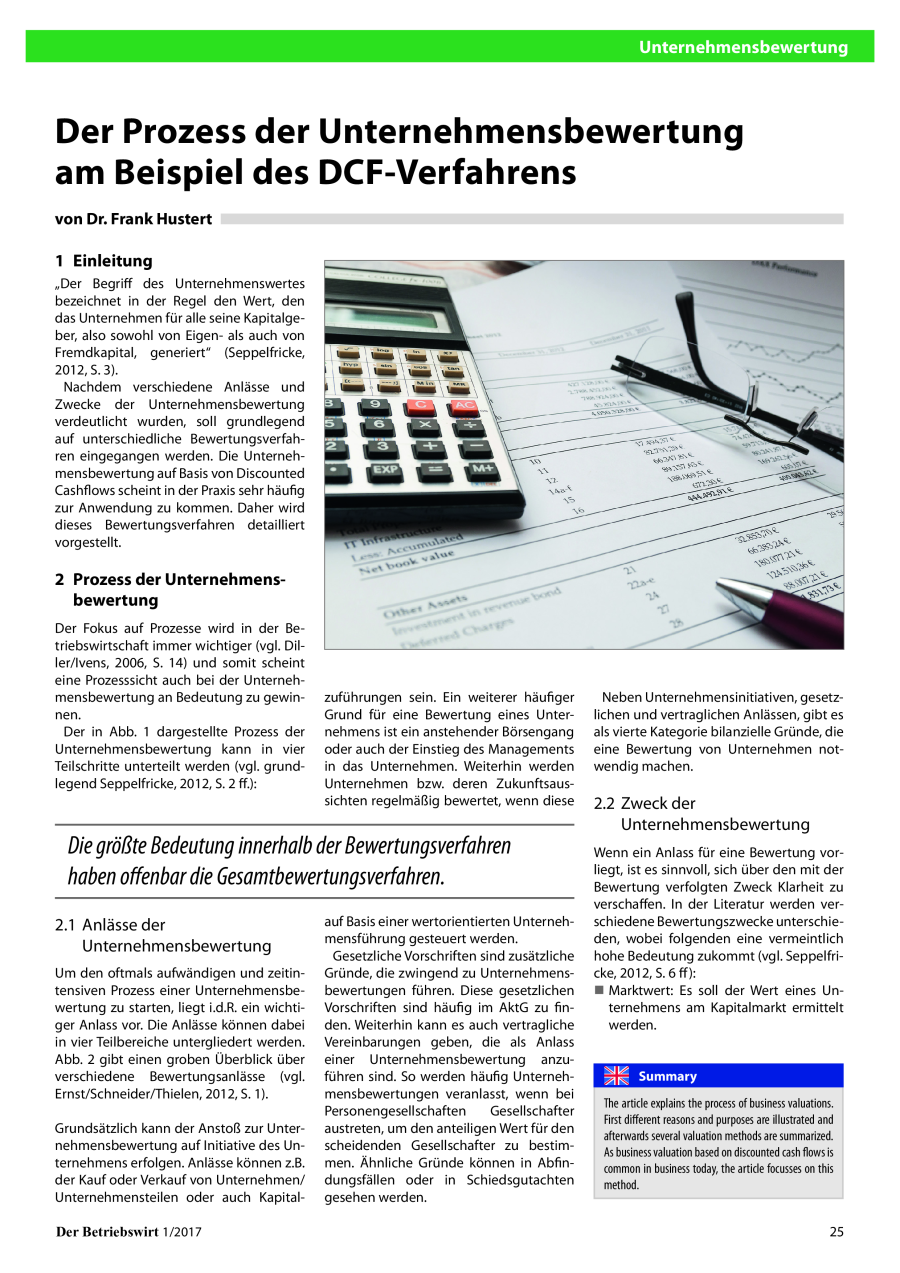 Der Prozess der Unternehmensbewertung am Beispiel des DCF-Verfahrens