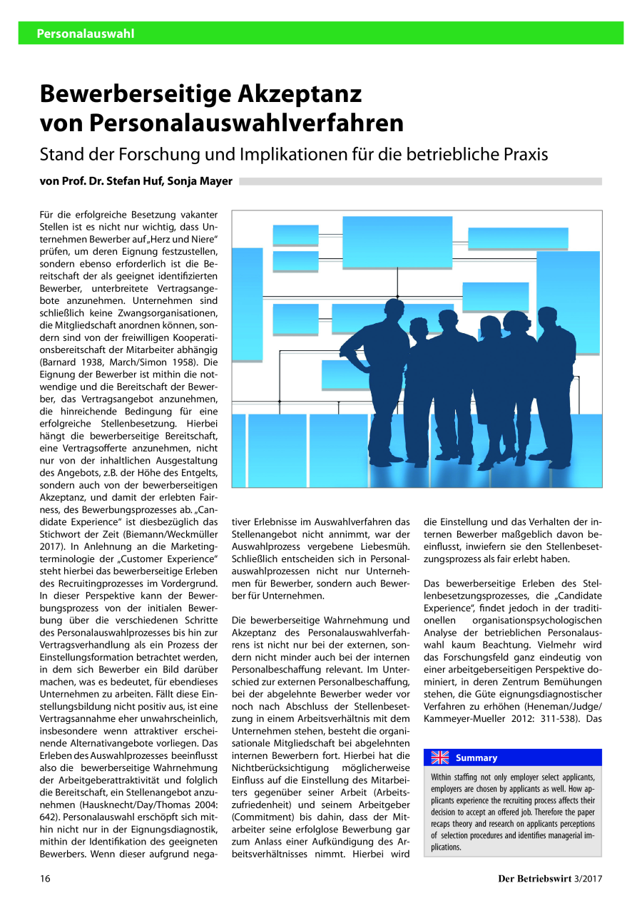 Bewerberseitige Akzeptanz von Personalauswahlverfahren