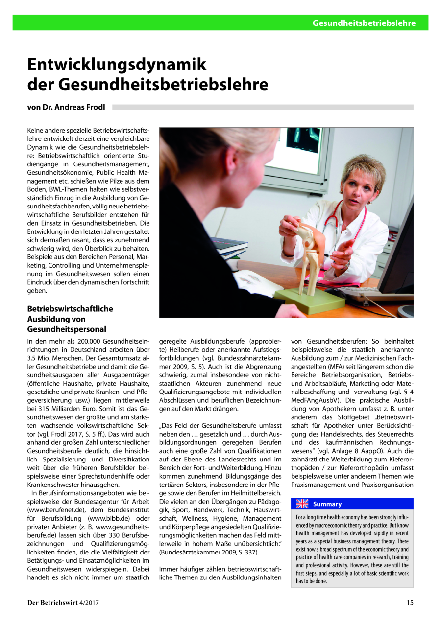 Entwicklungsdynamik der Gesundheitsbetriebslehre