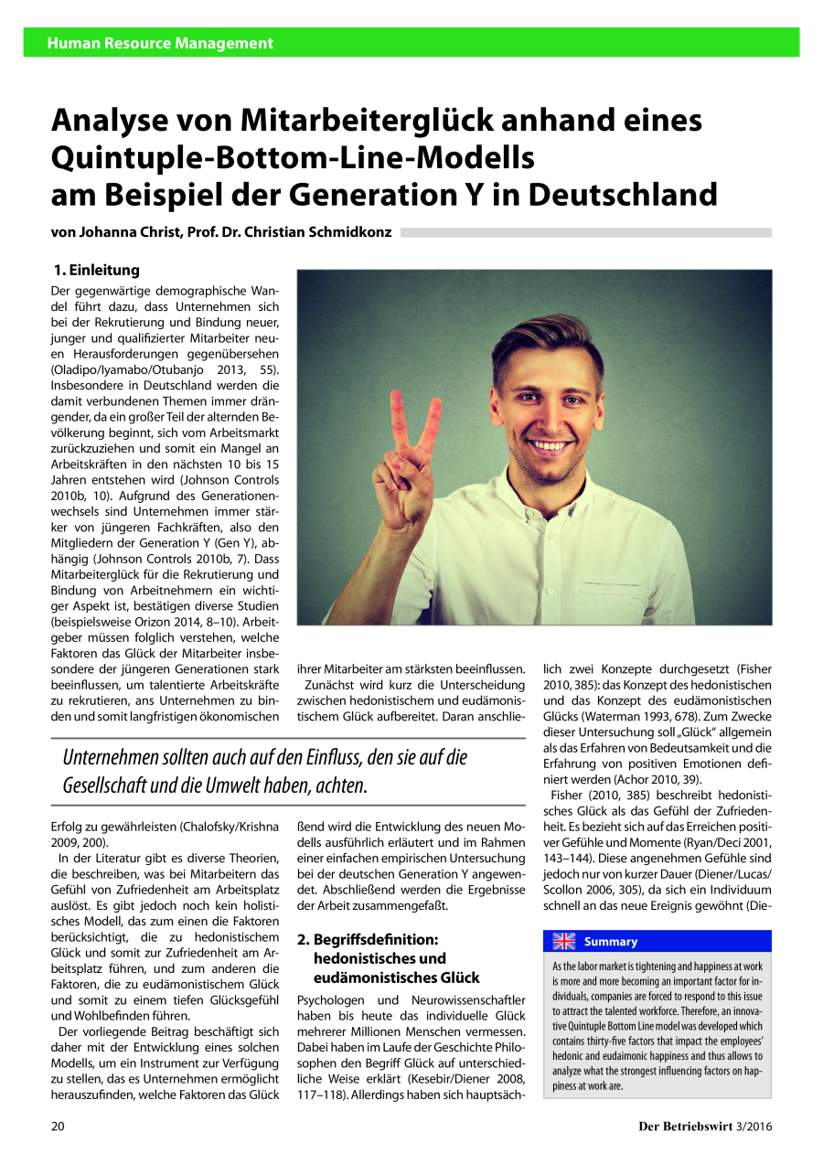 Analyse von Mitarbeiterglück anhand eines Quintuple-Bottom-Line-Modells am Beispiel der Generation Y in Deutschland