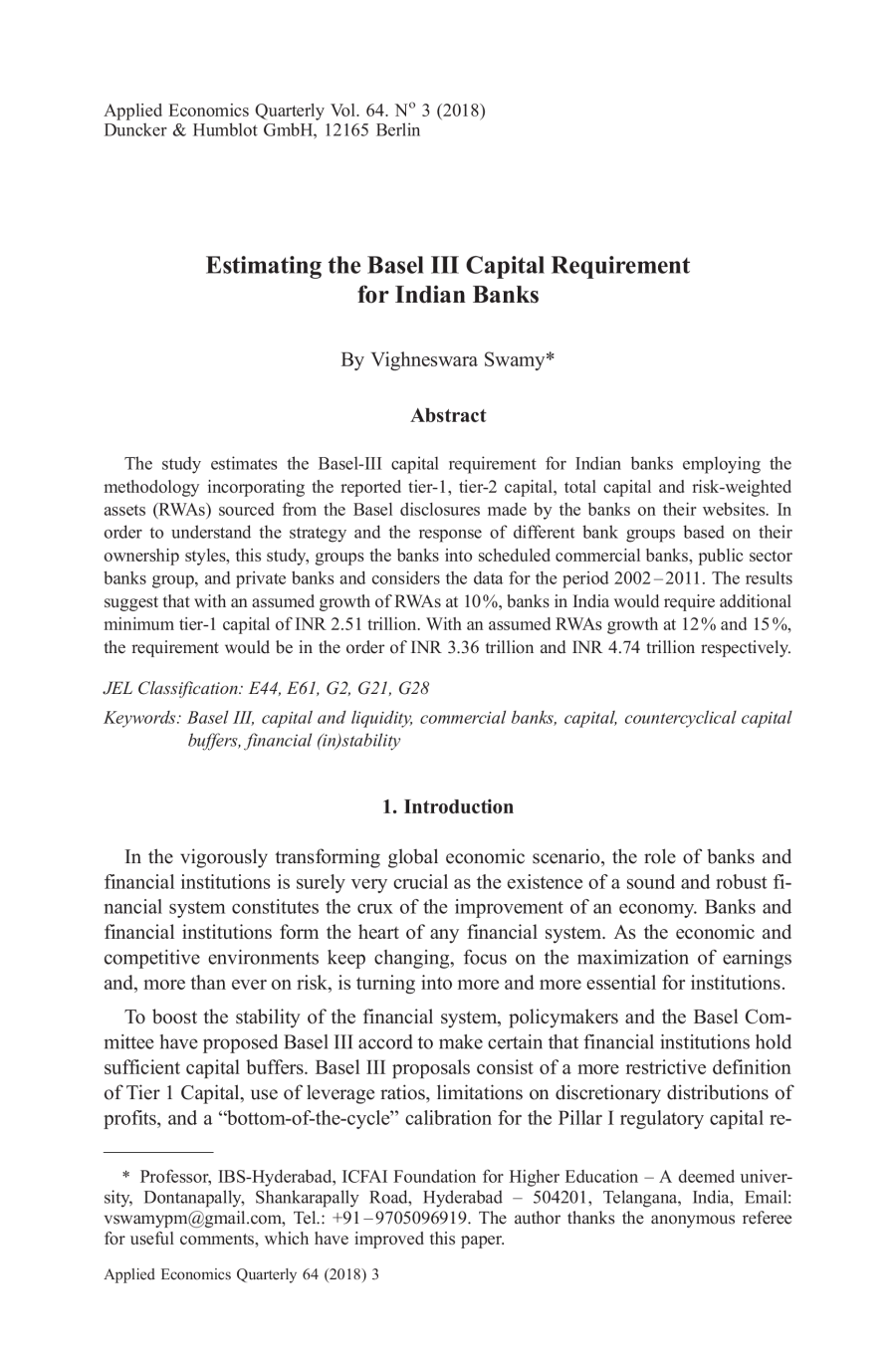 Estimating the Basel III Capital Requirement for Indian Banks
