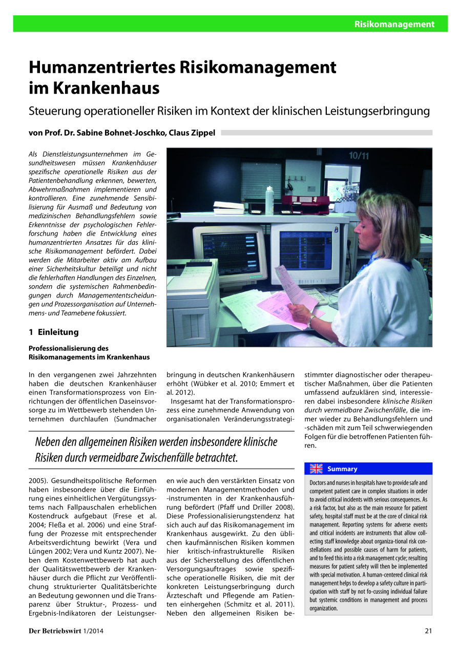 Humanzentriertes Risikomanagement im Krankenhaus