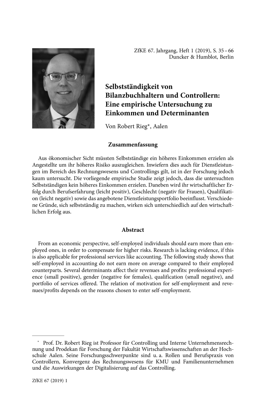 Selbstständigkeit von Bilanzbuchhaltern und Controllern: Eine empirische Untersuchung zu Einkommen und Determinanten