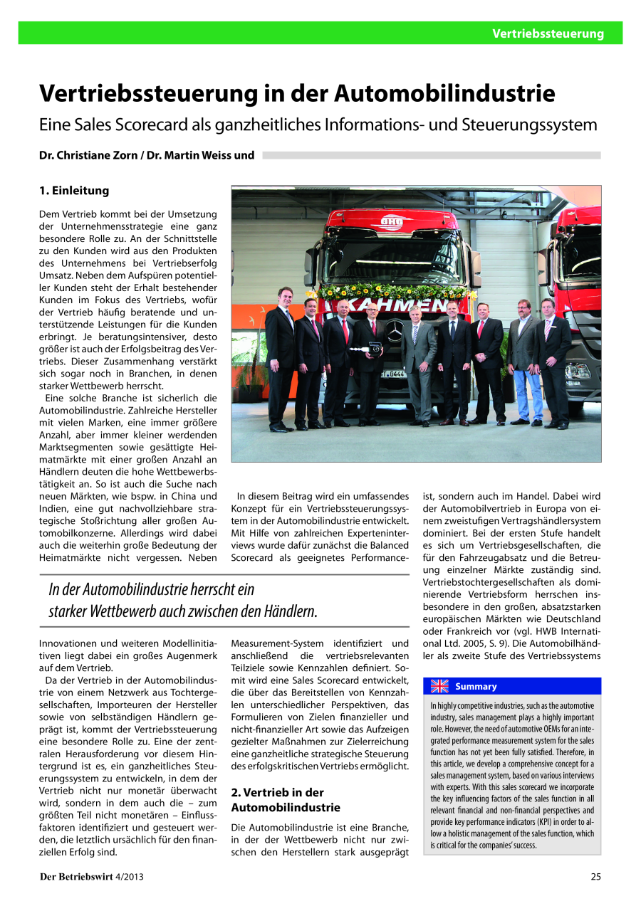 Vertriebssteuerung in der Automobilindustrie