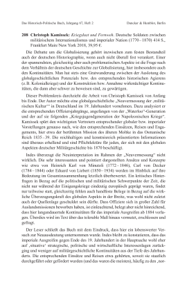 Christoph Kamissek: Kriegslust und Fernweh. Deutsche Soldaten zwischen militärischem Internationalismus und imperialer Nation (1770 – 1870)