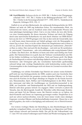 Gerd Dietrich: Kulturgeschichte der DDR. Bd. 1: Kultur in der Übergangsgesellschaft 1945 – 1957. Bd. 2: Kultur in der Bildungsgesellschaft 1957 – 1976. Bd. 3: Kultur in der Konsumgesellschaft 1977 – 1990