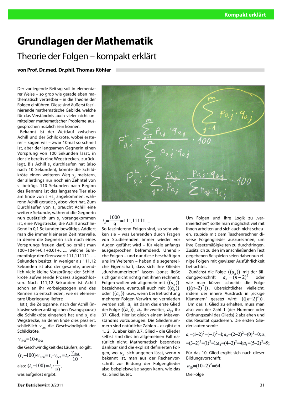 Grundlagen der Mathematik - Theorie der Folgen