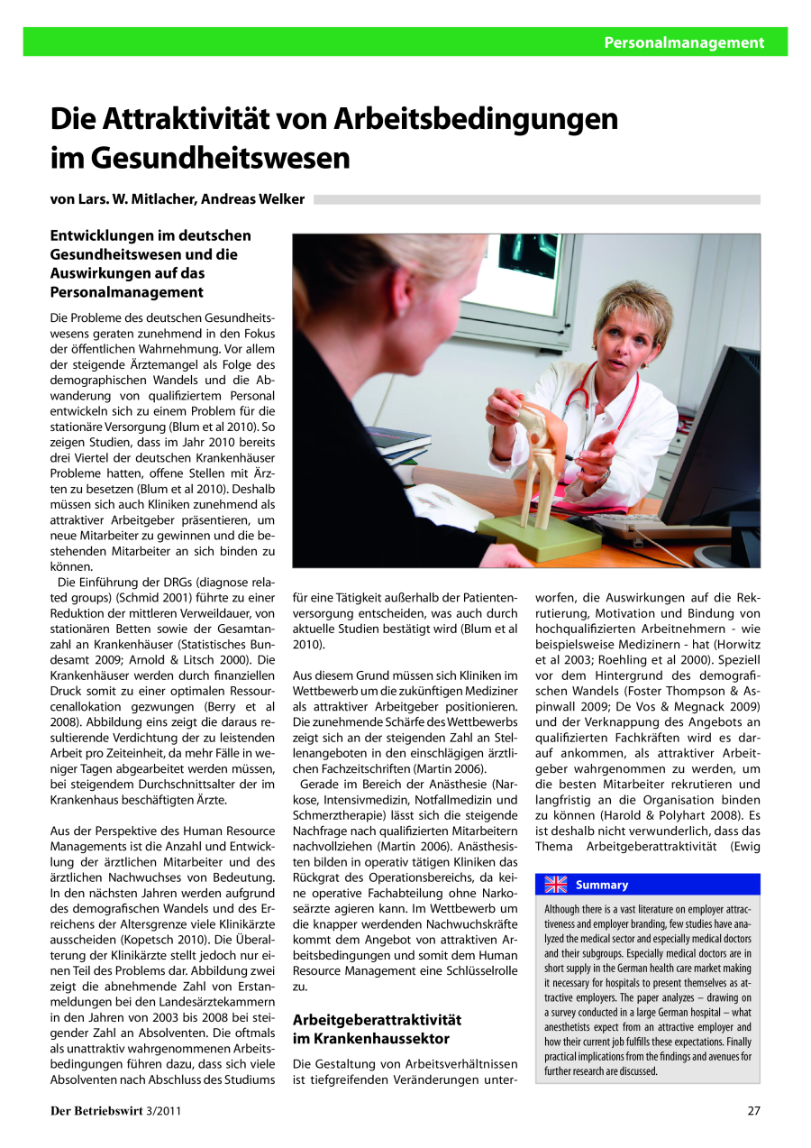 Die Attraktivität von Arbeitsbedingungen im Gesundheitswesen