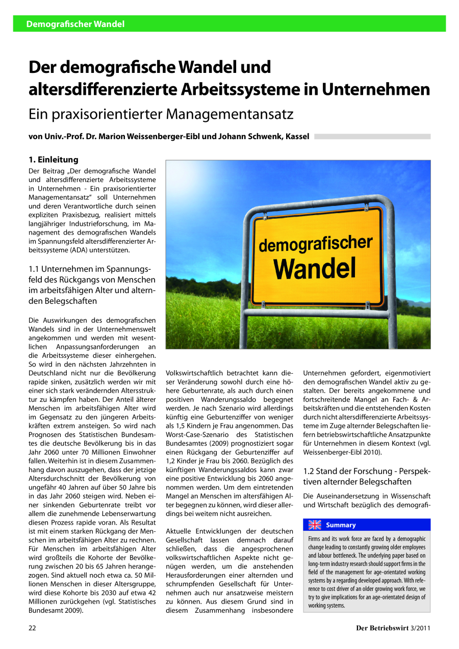 Der demografische Wandel und altersdifferenzierte Arbeitssysteme in Unternehmen