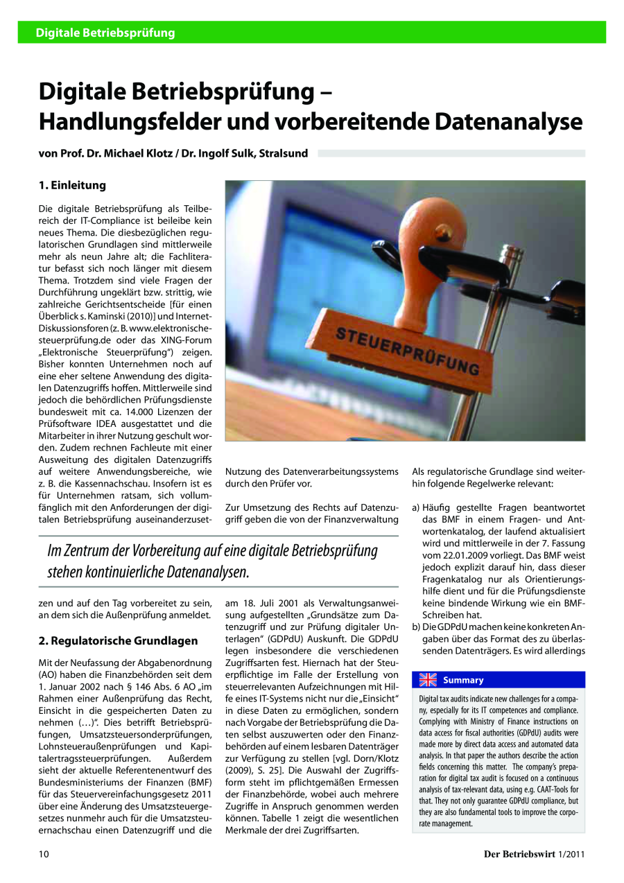 Digitale Betriebsprüfung – Handlungsfelder und vorbereitende Datenanalyse
