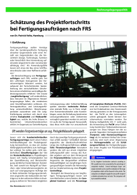Schätzung des Projektfortschritts bei Fertigungsaufträgen nach FRS