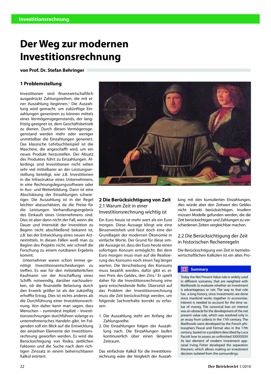 Der Weg zur modernen Investitionsrechnung