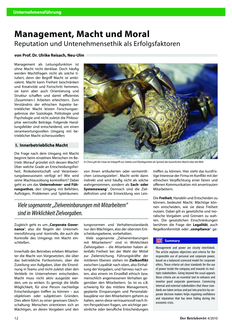 Management, Macht und Moral