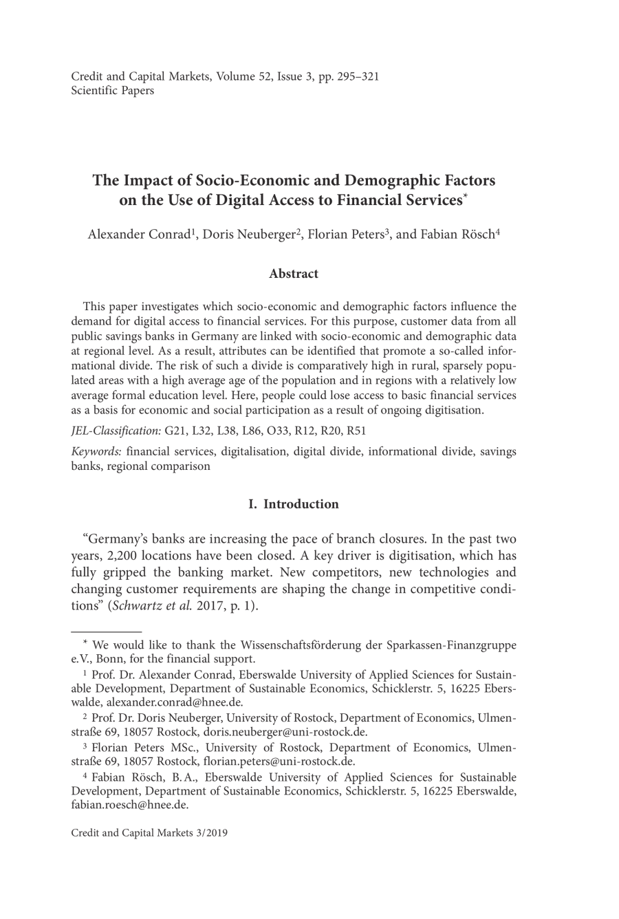 The Impact of Socio-Economic and Demographic Factors on the Use of Digital Access to Financial Services
