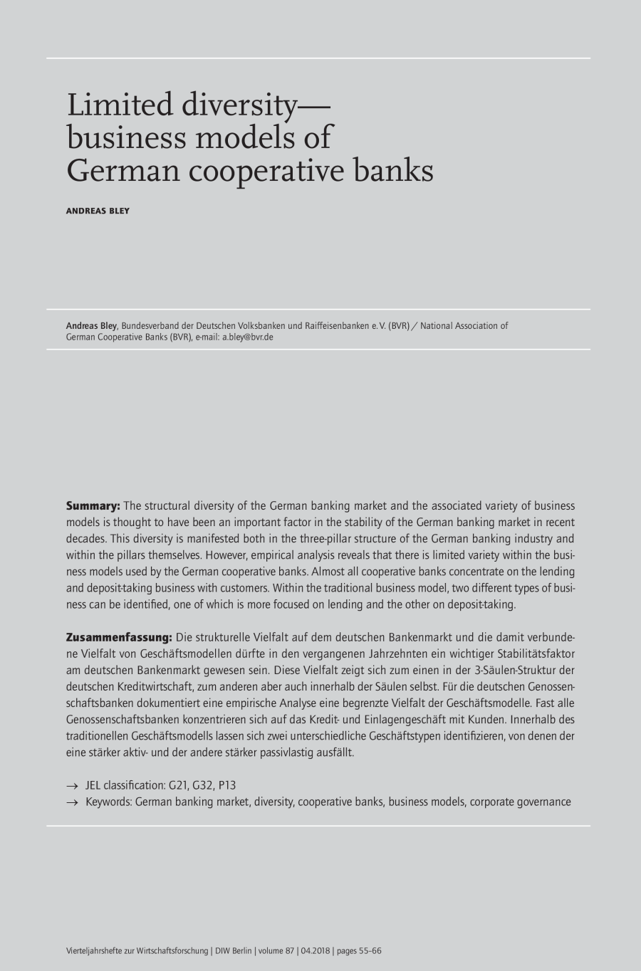 Limited diversity—business models of German cooperative banks
