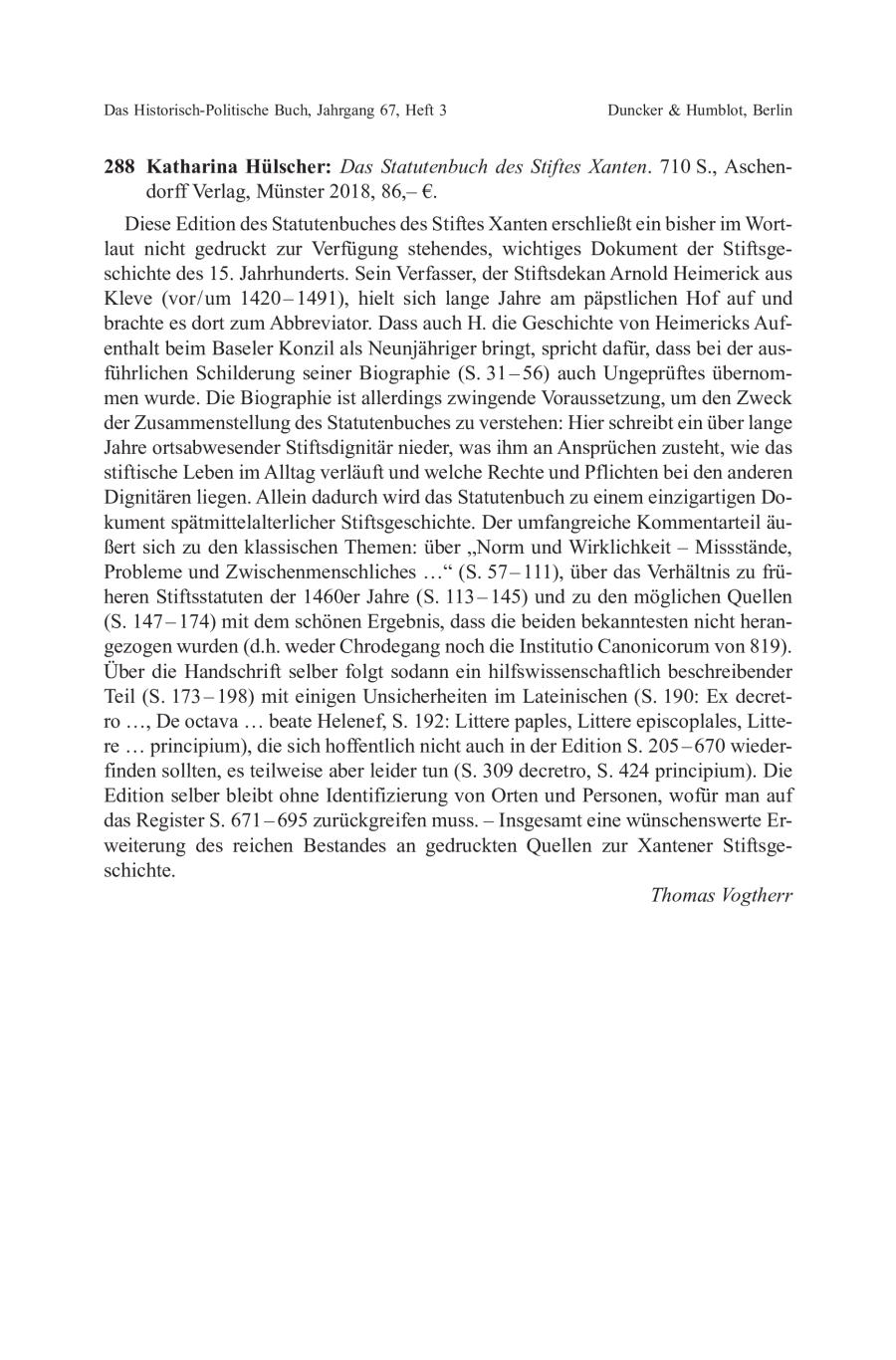 Katharina Hülscher: Das Statutenbuch des Stiftes Xanten