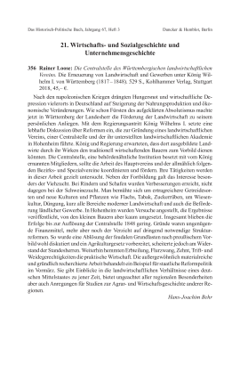 Rainer Loose: Die Centralstelle des Württembergischen landwirtschaftlichen Vereins. Die Erneuerung von Landwirtschaft und Gewerben unter König Wilhelm I. von Württemberg (1817–1848)