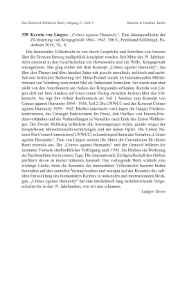 Kerstin von Lingen: „Crimes against Humanity“. Eine Ideengeschichte der Zivilisierung von Kriegsgewalt 1864–1945