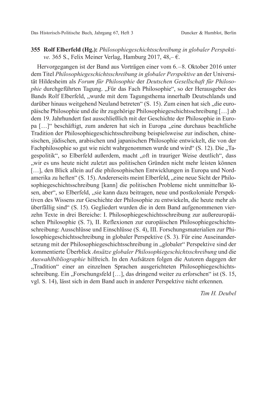 Rolf Elberfeld (Hg.): Philosophiegeschichtsschreibung in globaler Perspektive