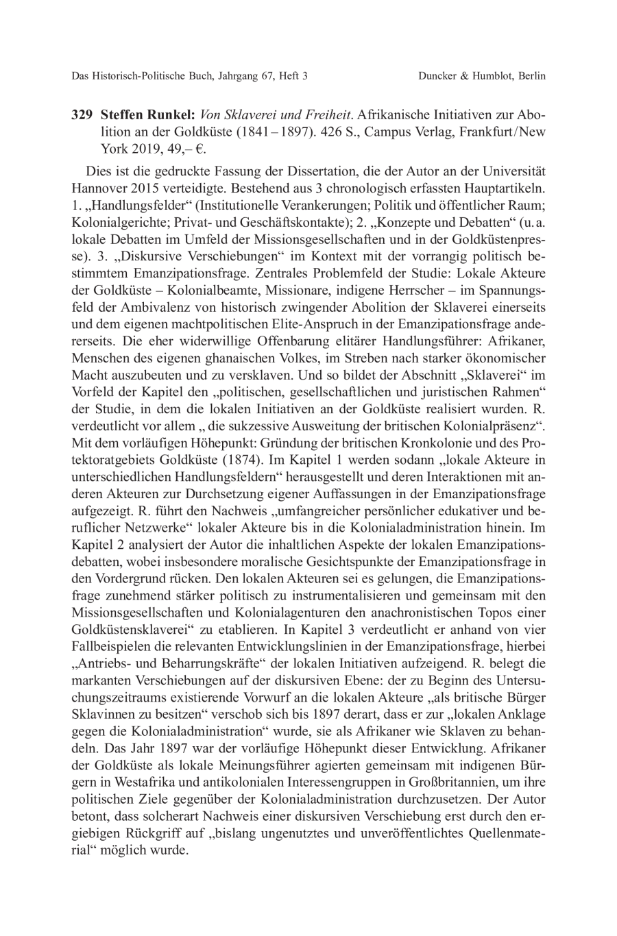 Steffen Runkel: Von Sklaverei und Freiheit. Afrikanische Initiativen zur Abolition an der Goldküste (1841–1897)