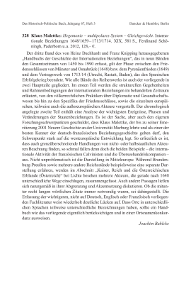 Klaus Malettke: Hegemonie – multipolares System – Gleichgewicht. Internationale Beziehungen 1648/1659 – 1713/1714