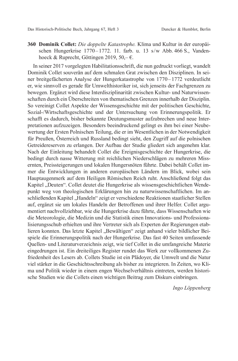 Dominik Collet: Die doppelte Katastrophe. Klima und Kultur in der europäischen Hungerkrise 1770–1772
