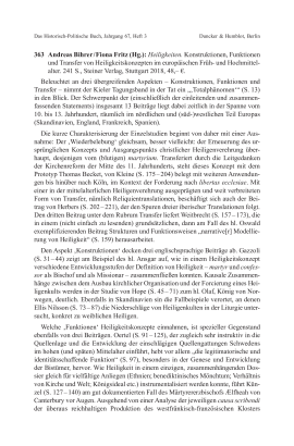 Andreas Bihrer / Fiona Fritz (Hg.): Heiligkeiten. Konstruktionen, Funktionen und Transfer von Heiligkeitskonzepten im europäischen Früh- und Hochmittelalter