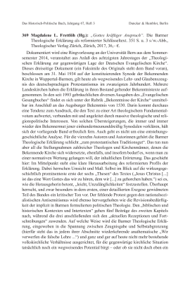 Magdalene L. Frettlöh (Hg.): „Gottes kräftiger Anspruch“. Die Barmer Theologische Erklärung als reformierter Schlüsseltext