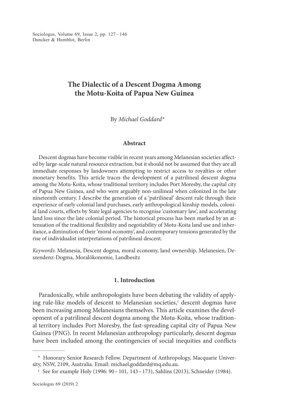 The Dialectic of a Descent Dogma Among the Motu-Koita of Papua New Guinea