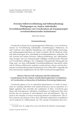 Zwischen Selbstverwirklichung und Selbstausbeutung: Überlegungen zur Analyse individueller Erwerbskonstellationen von Crowdworkern als Zusammenspiel erwerbsstrukturierender Institutionen