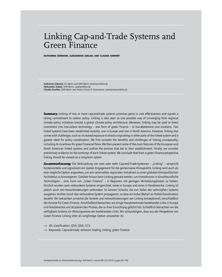Linking Cap-and-Trade Systems and Green Finance
