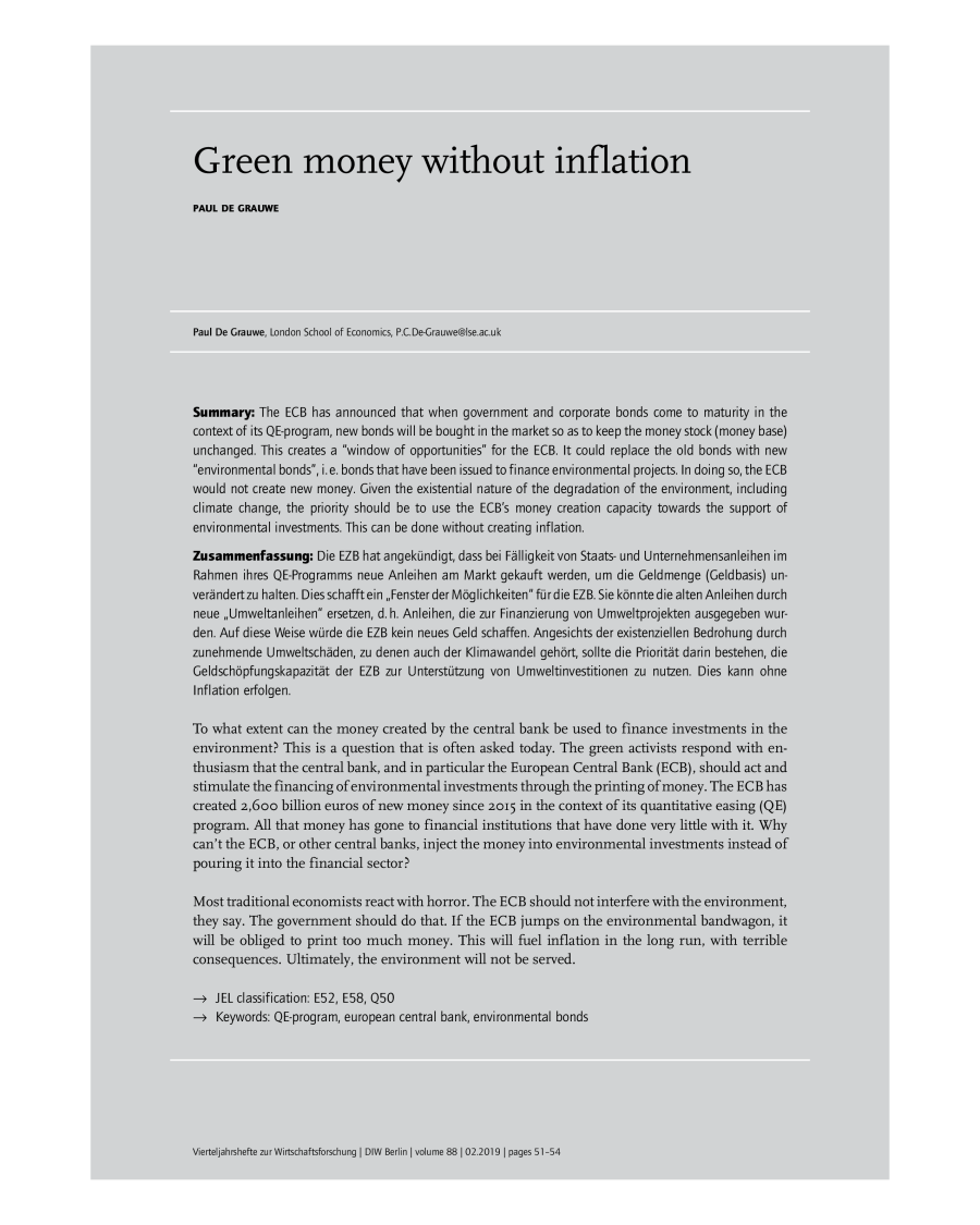 Green money without inflation