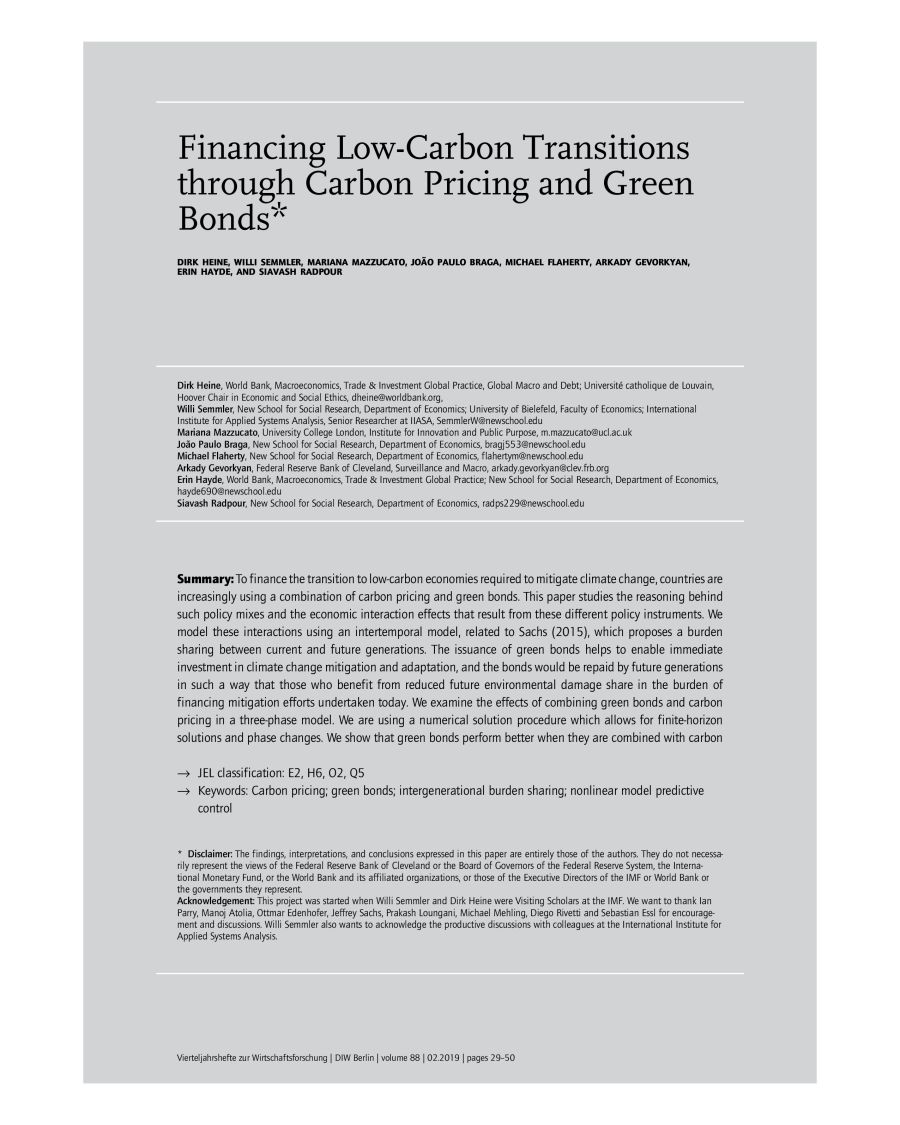 Financing Low-Carbon Transitions through Carbon Pricing and Green Bonds