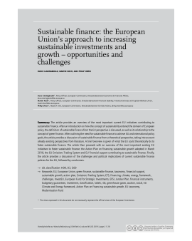 Sustainable finance: the European Union’s approach to increasing sustainable investments and growth – opportunities and challenges